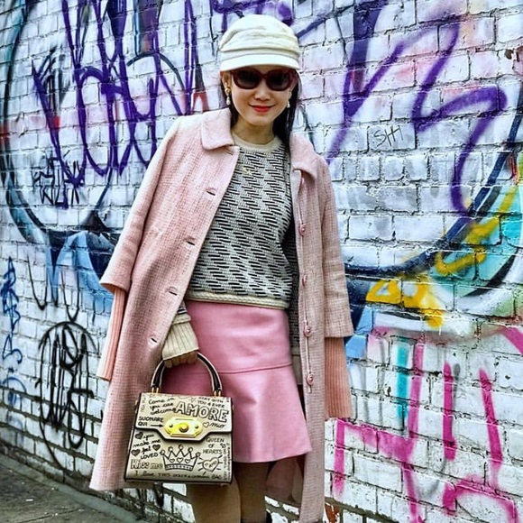 T21 pink wool blended tweed coat Sz S/P - Picture 1 of 8